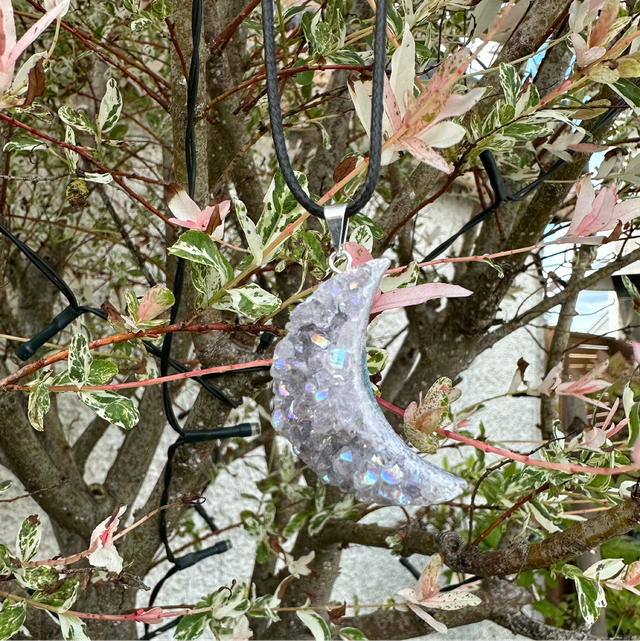 Amethyst Druzy Moon Pendant 
