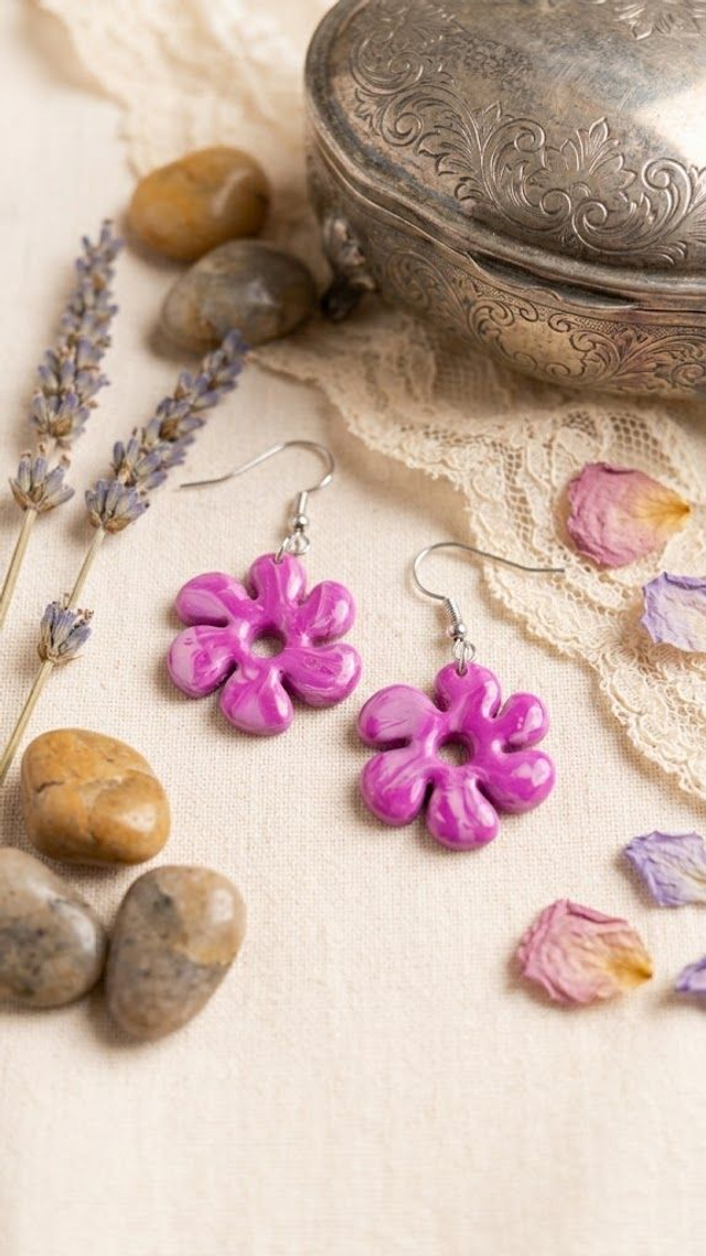 Boucles dâoreilles fleurs fuchsia đž