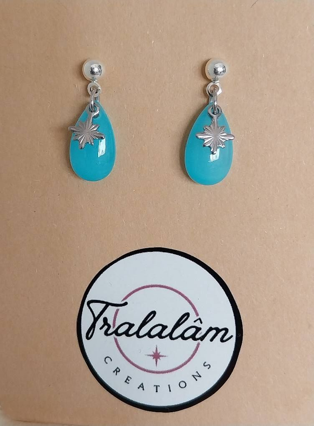 ✨ Boucles d’oreilles minimaliste Goutte Bleu Lagon étoile argentée ✨ 