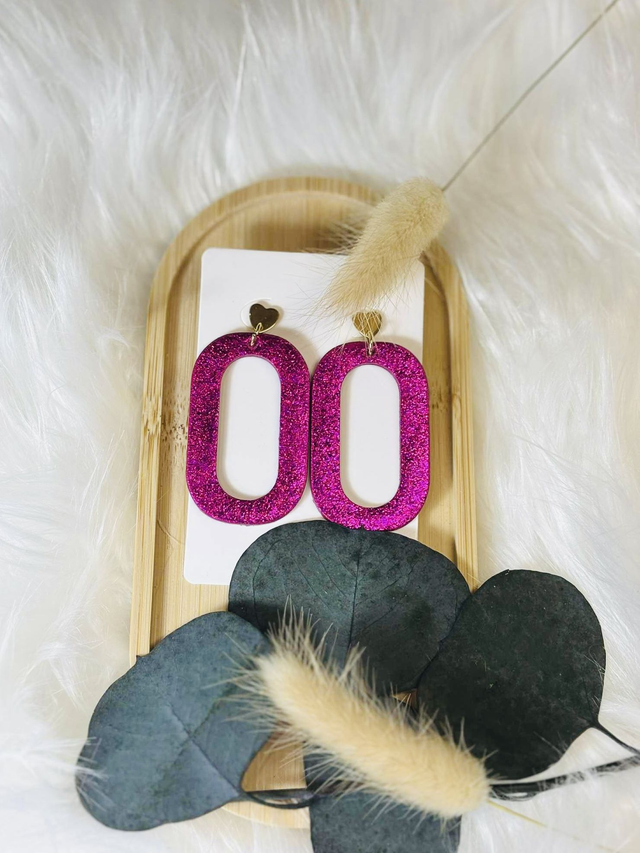 Boucles d'Oreilles Cuir recyclé - Coeurs Roses