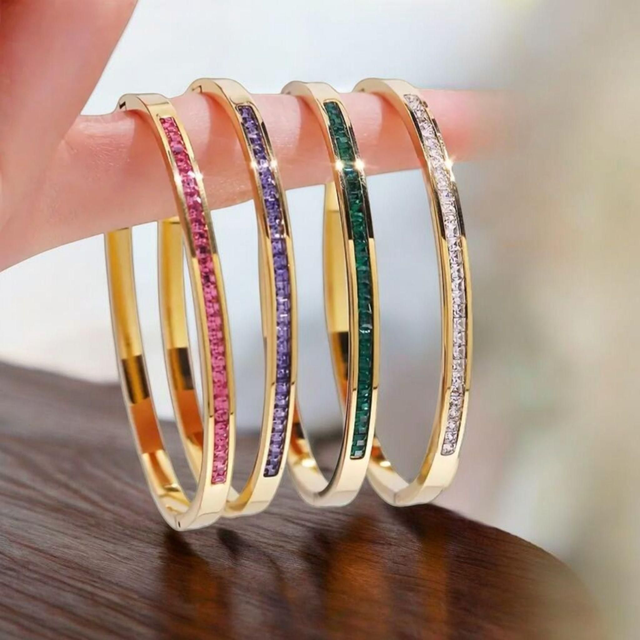 Swarovski Crystals &amp; 18K Yellow Gold Plated Bangle.