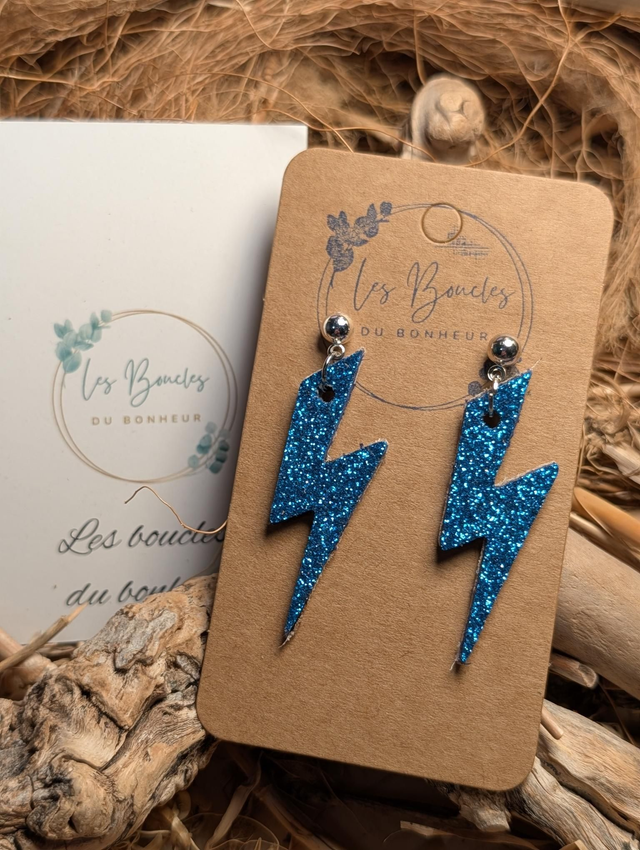 Boucles d'oreilles Années 80/90 Queen bleu paillettes x008