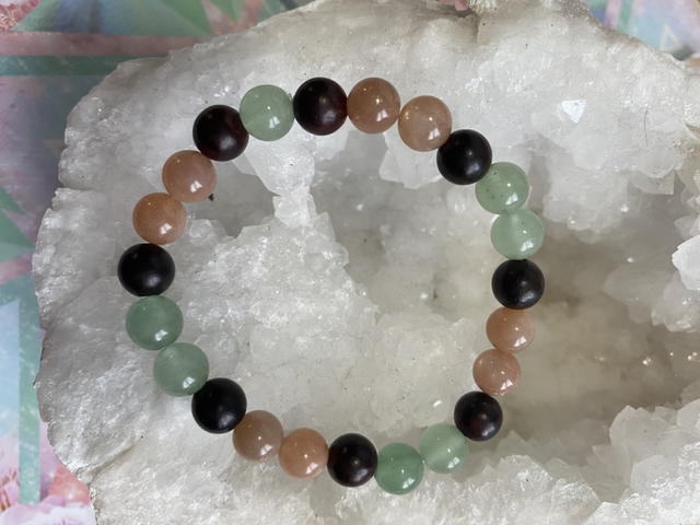 Aventurine Verte, Pierre de Soleil et Perles de Bois