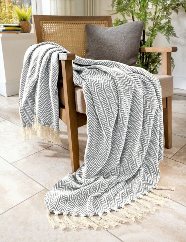 Audley Cotton Chevron Herringbone Throw - 100% Cotton
