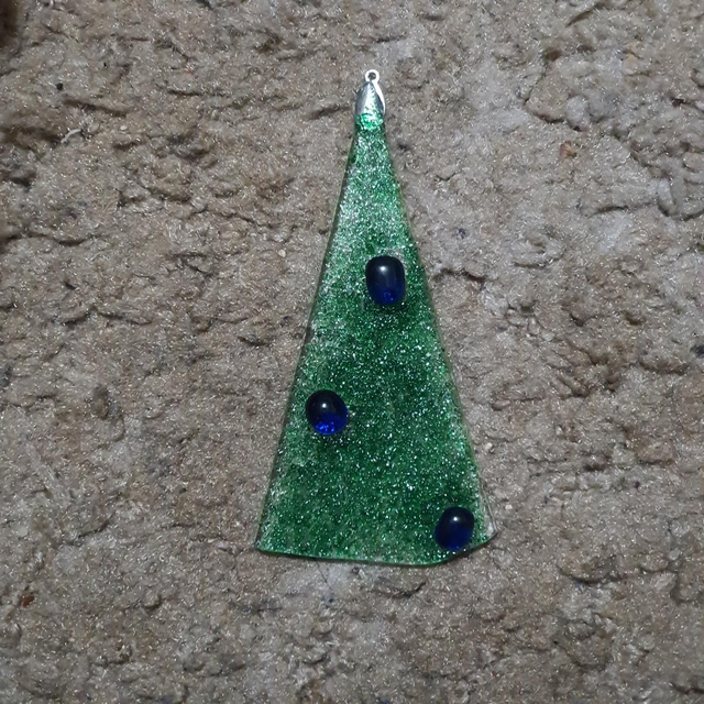 Glass Christmas tree hanging decoration - green tree blue baubles