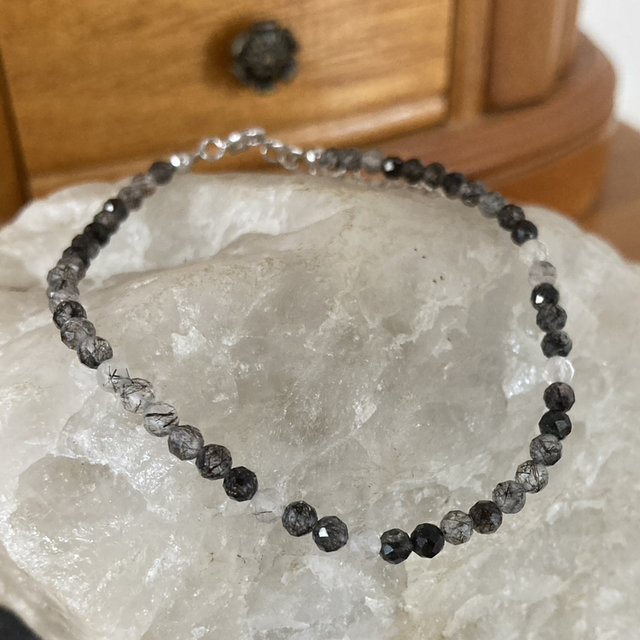 Grey Quartz Beaded Silver Bracelet in a Range of Monochrome Shades