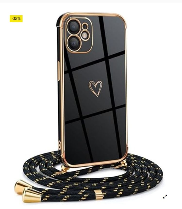 Mkej Funda para iPhone 12 con Cuerda, TPU Suave Silicona diseño de corazón con Chapado en Oro de Lujo