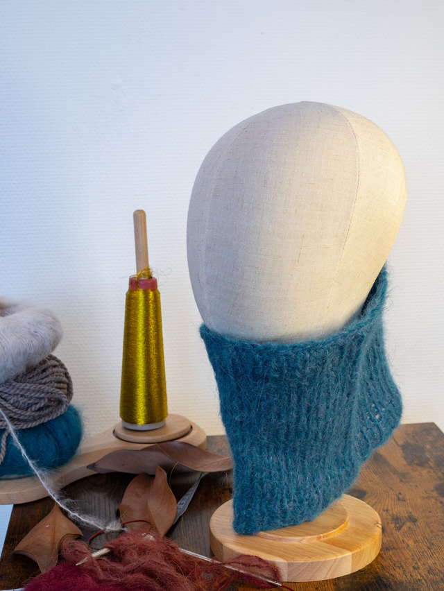 tour de cou - snood bleu glacier en laine alpaga, merinos et soie 