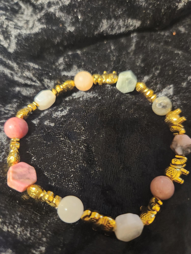 MOONSTONE, RHODONITE &amp; LABRODITE BRACELET 