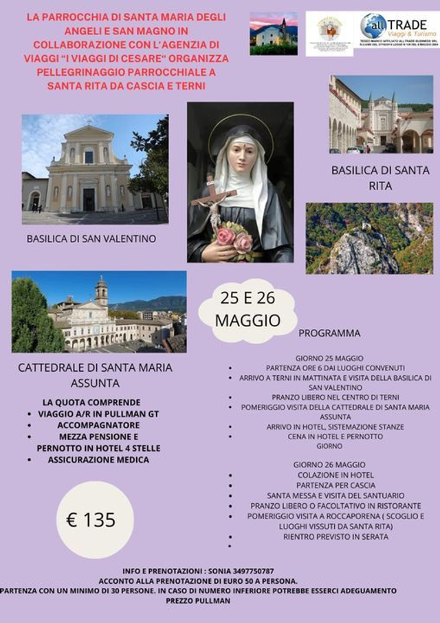 Weekend tra Terni e Cascia, santa Rita. Partenza da Fondi, monte San Biagio, Terracina, Sabaudia. Prenota il tuo posto