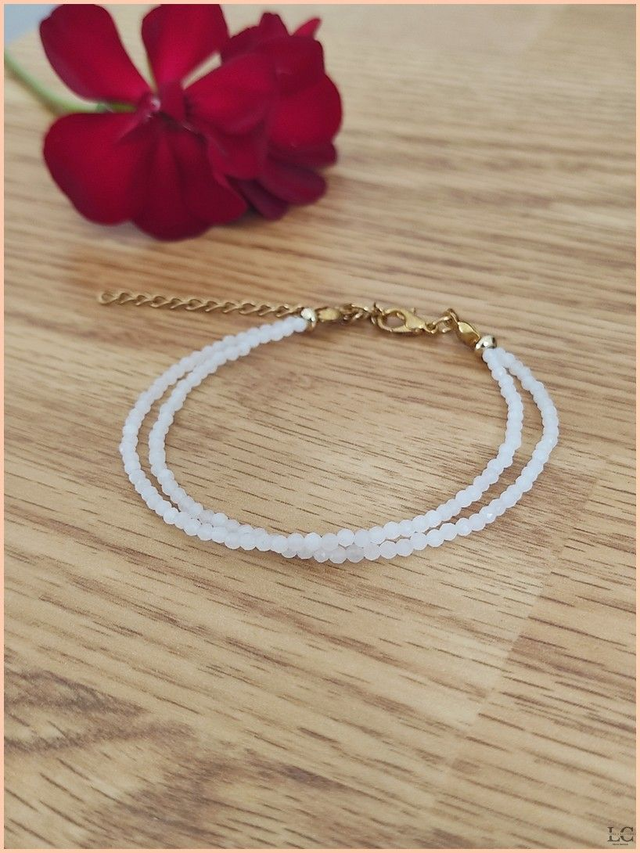 Bracelet 2mm double rang - Jade blanc