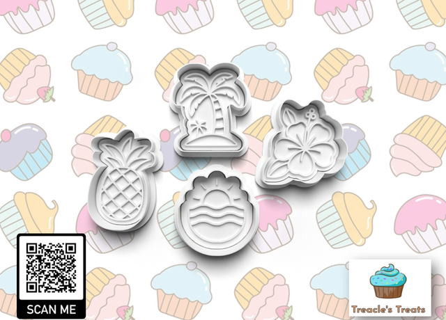 Tropical Vibes Theme Fondant/cookie stamps with cutters 