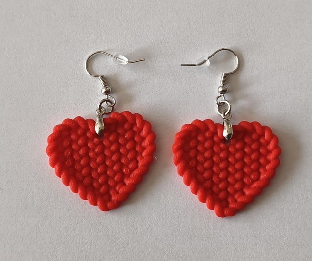 Boucles d'oreilles coeur (aspect tricot)