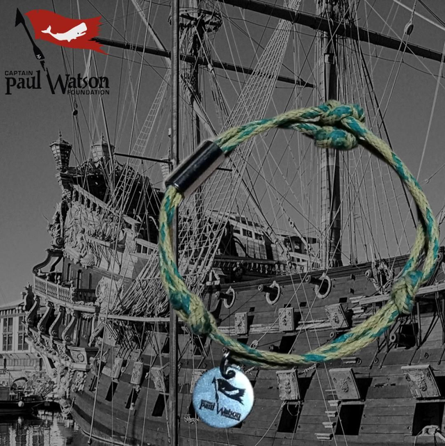 Fischernetz-Armband grün-gelb (zweireihig) mit CPWF-Anhänger