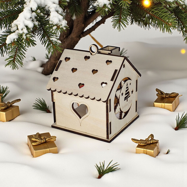 Décoration de sapin de Noël maison en bois, cadeau personnalisé - chalet de Noël déco Sapin design