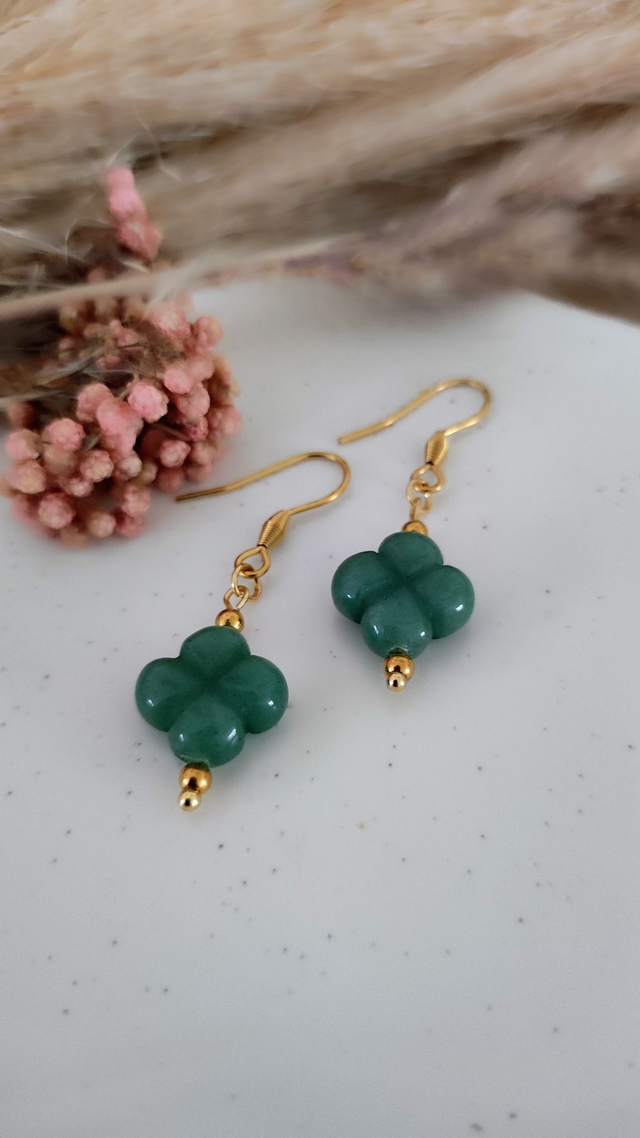 Boucles d'oreilles Trèfle Aventurine verte
