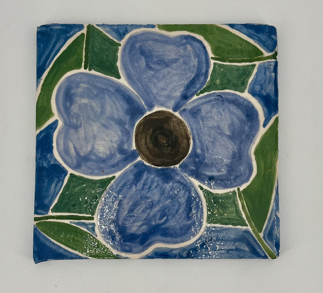 Carré faïence émaillée bleu/vert