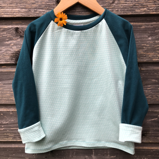 T-shirt manches longues «Bulles menthe et Bleu pétrole»