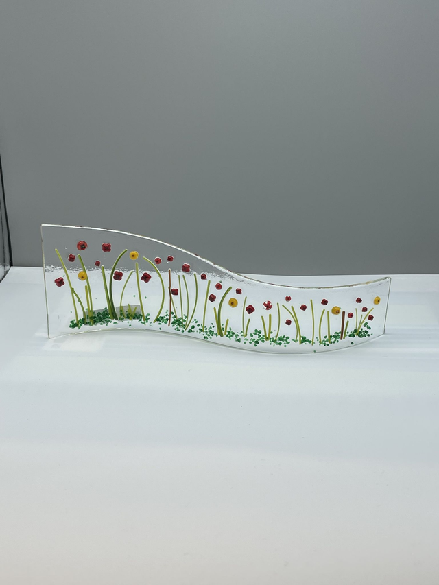 Poppy Floral Fused Glass Wave