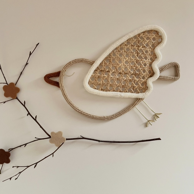 Décoration murale « thème oiseau » moineau en tricotin à personnaliser 
