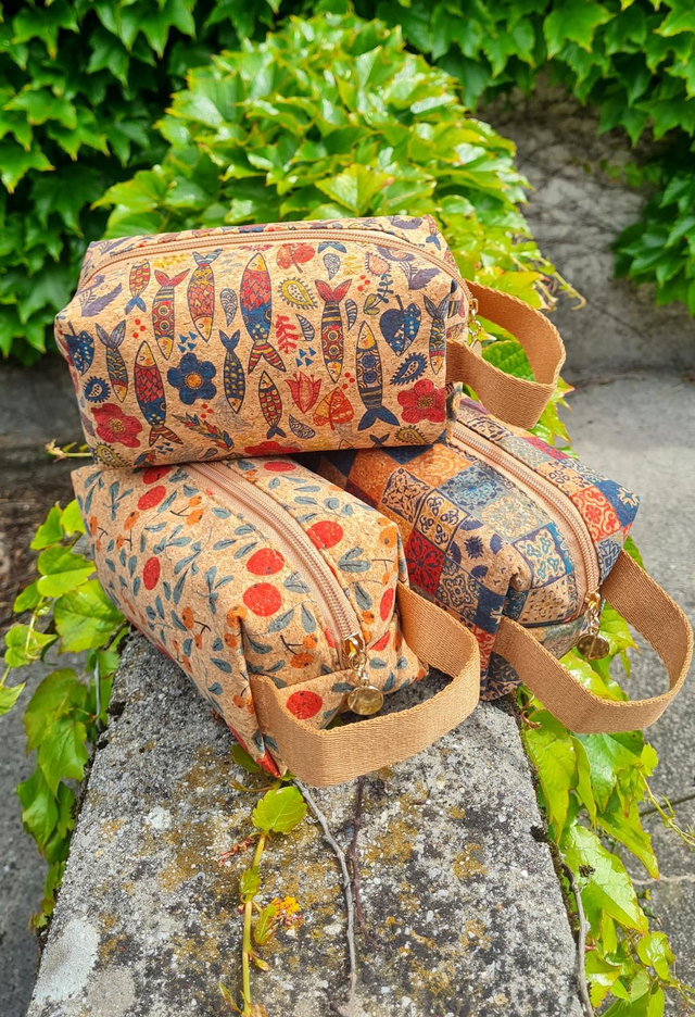 Grande trousse de toilette vintage "California" en tissu de liège imprimé 