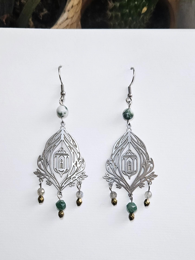 Paire de boucles lanterne agate mousse