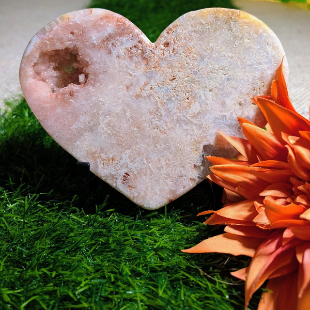 Huge Pink Amethyst Heart with Stand 