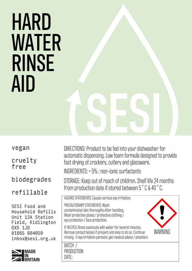 Dishwasher Rinse Aid Hard Water | SESI Unscented