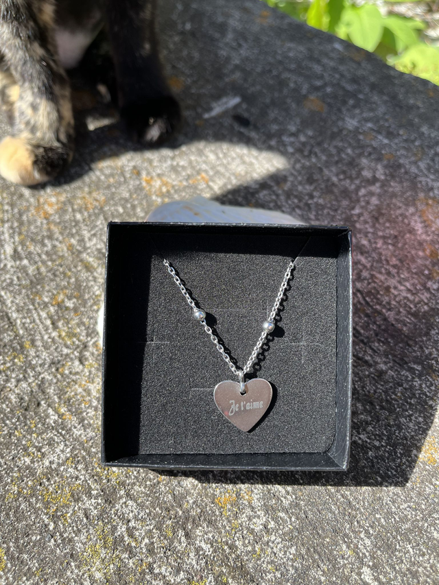 Collier Pendentif "Je t'aime" acier inoxydable 
