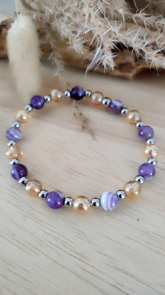 Bracelet "Protection mentale" Améthyste chevron et Aqua aura