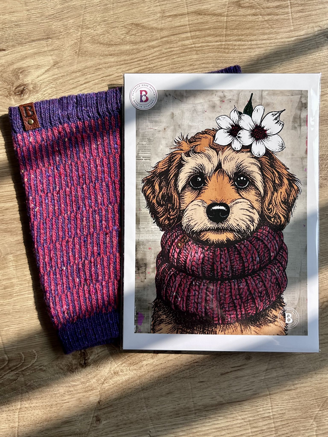 Cavalier Cross Dog In Floral Mixed Media Art Print A4