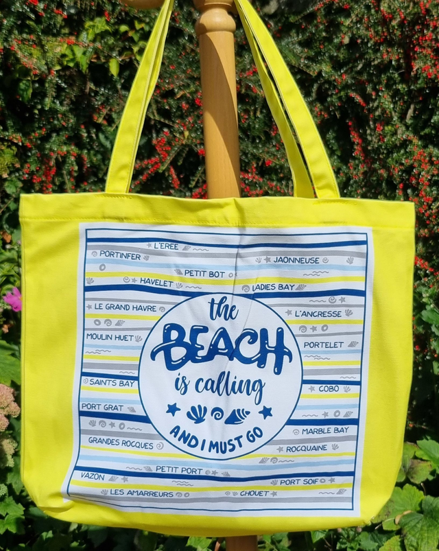 X009 BAG BEACH IS CALLING [NAVY/YELLOW] GUSSETED SHOPPER BAG 100% COTTON