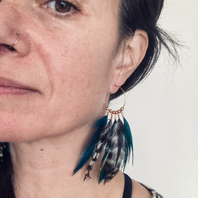 Boucle d’oreille créoles bleu/vert et tigrée