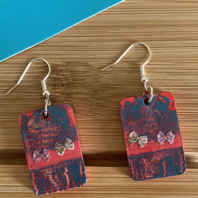 Wooden Hand Painted Drop Earrings 