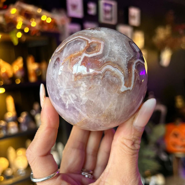 Amethyst with Crazy Lace Agate Sphere R59K7