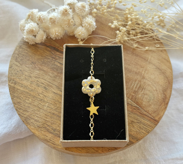 Bracelet fleur - translucide/or