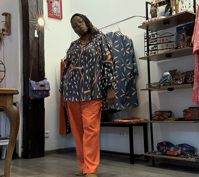 Pantalon Frida en lin Orange élastique à la taille