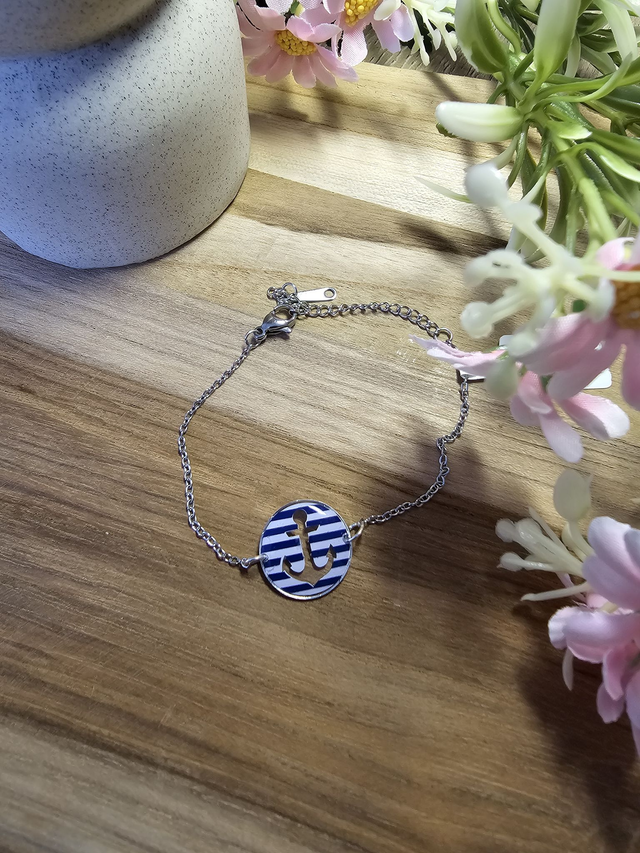 Bracelet 16mm Argent -"Un Cœur à la Mer" — L'élégance au rythme des vagues-ancre bleu