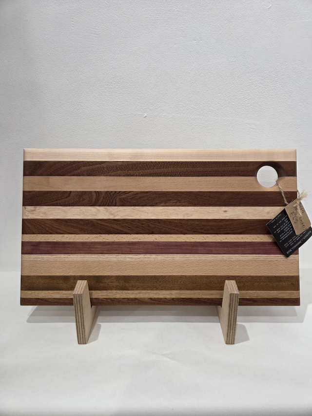 Mixed Hardwood Striped Wooden Chopping Board With Hole - AH-012