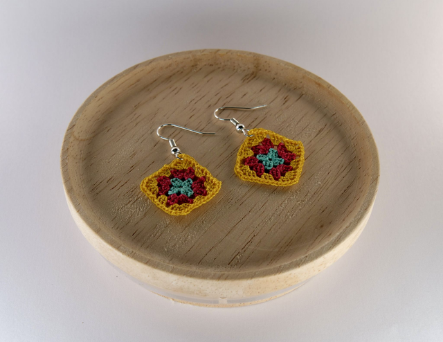 Boucles d’oreilles argentées - Carré granny