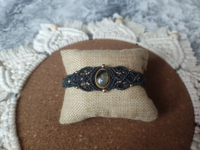 Bracelet bleu gris avec quartz rutile et labradorite