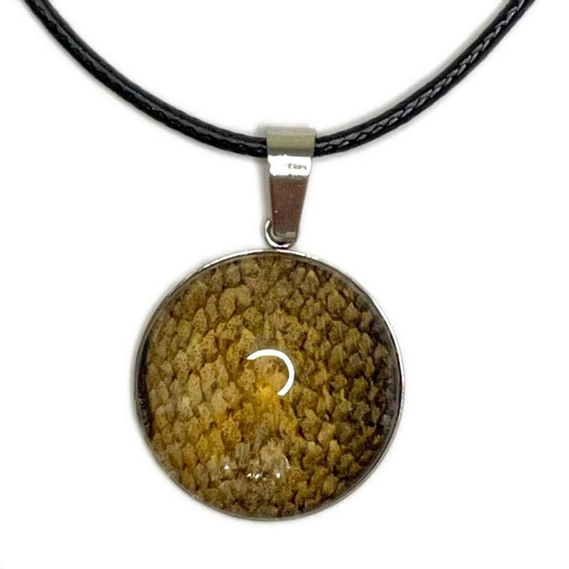 Halskette mit Cabochon, Bachforellen-Leder