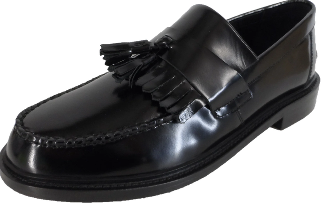 IKON ORIGINAL SHOES SELECTA MENS LEATHER TASSEL LOAFERS IN BLACK