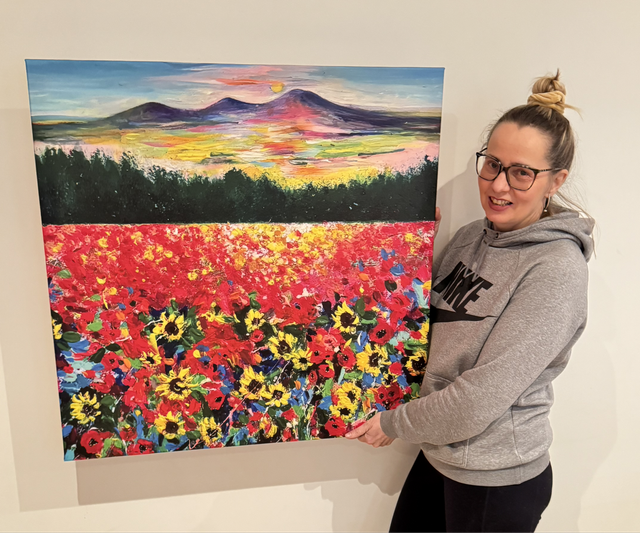 Print- Eildons with Poppies- large square canvas