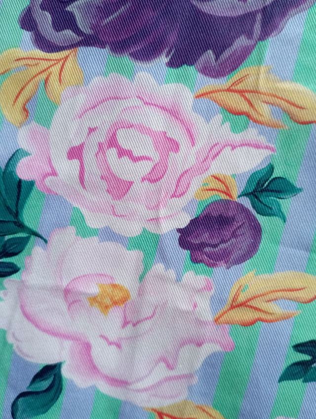 Tissu au mètre en coton sergé à rayures et fleurs – Violet et menthe