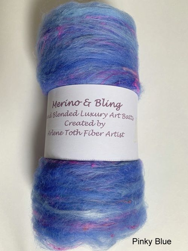 Merino &amp; Bling Luxury Art Batts for Spinning or Felting - Pinky Blue