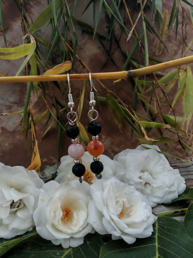 Trio d’harmonie, Boucles d&#039;oreilles pierre de lave et agate