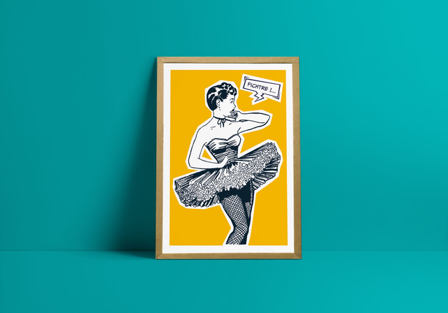 Fichtre ! Affiche en édition limitée, sérigraphie artisanale | pin-up, danseuse, femme, comic book, orange, pop art, wall decor, decoration