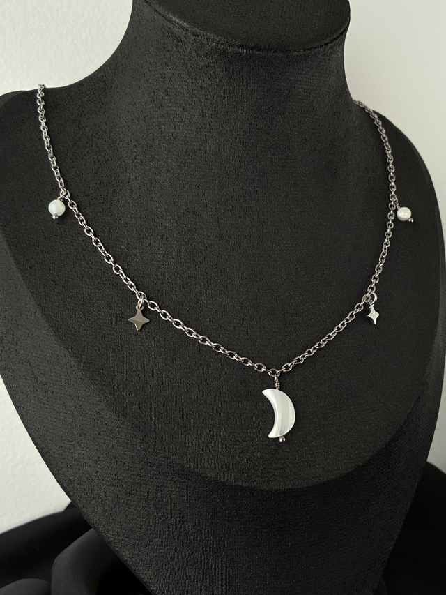Collier Lune Étoilée Argenté