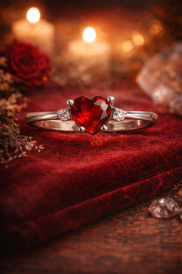 Cœur Ignis – Bague cœur zircon rouge